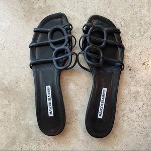 Manolo Blahnik Black Leather Sandals Size 38